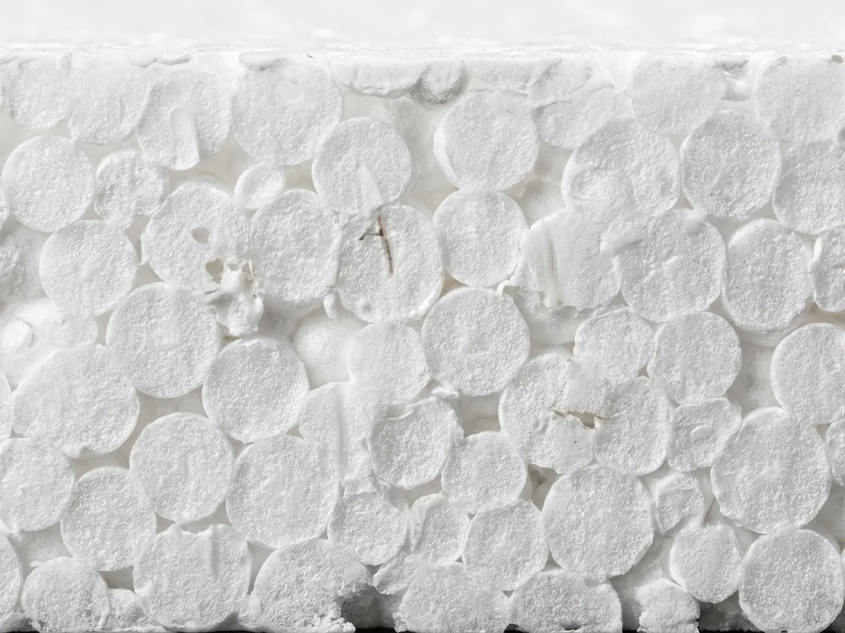 Struktur detail inti EPS sandwich panel dengan butiran polystyrene