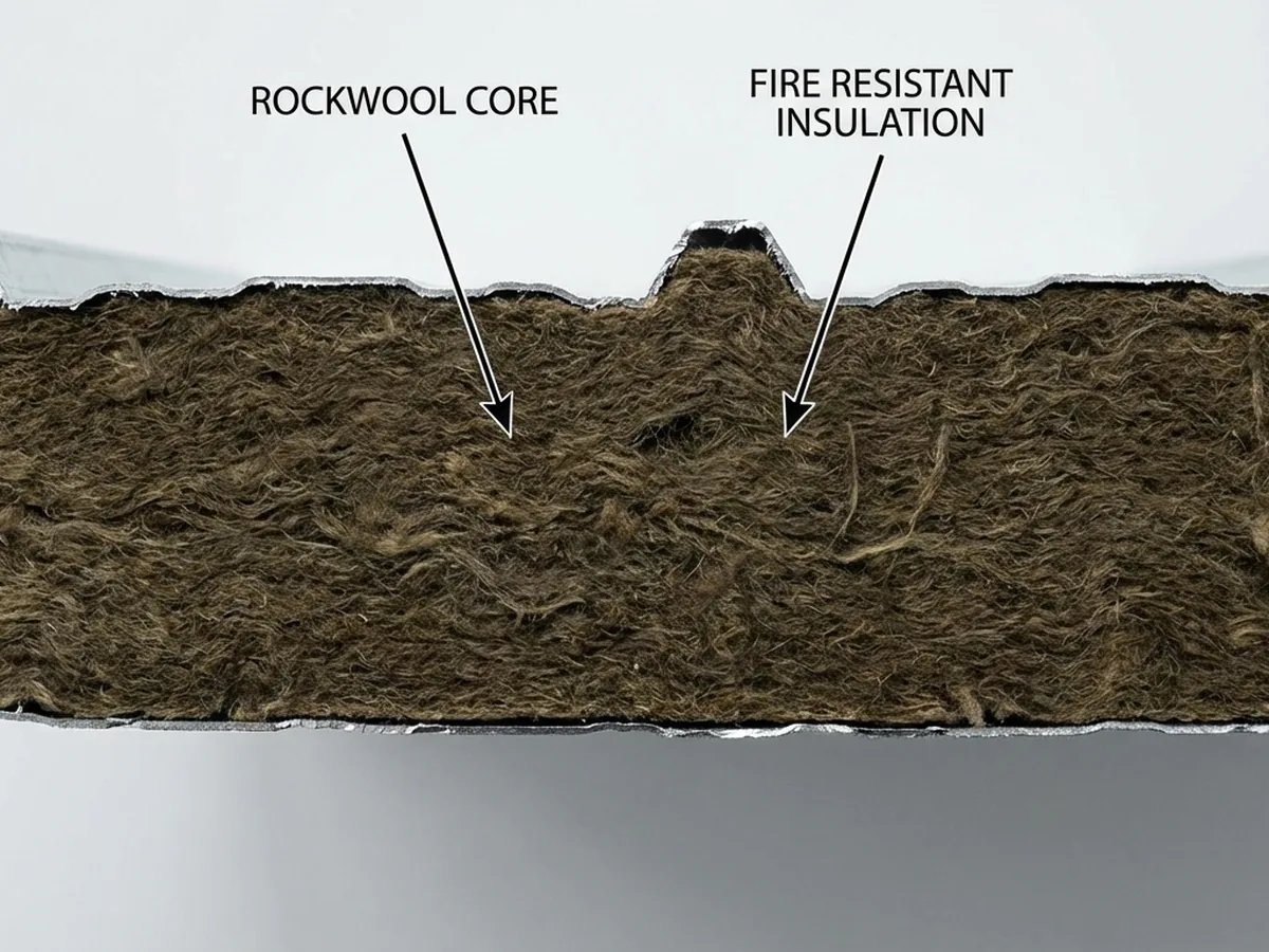 Penampang inti rockwool pada panel sandwich tahan api