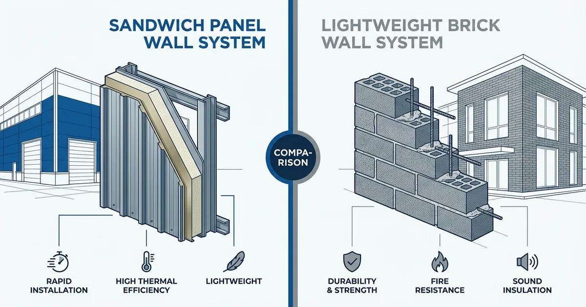 Perbandingan visual sandwich panel dan bata ringan di lokasi proyek