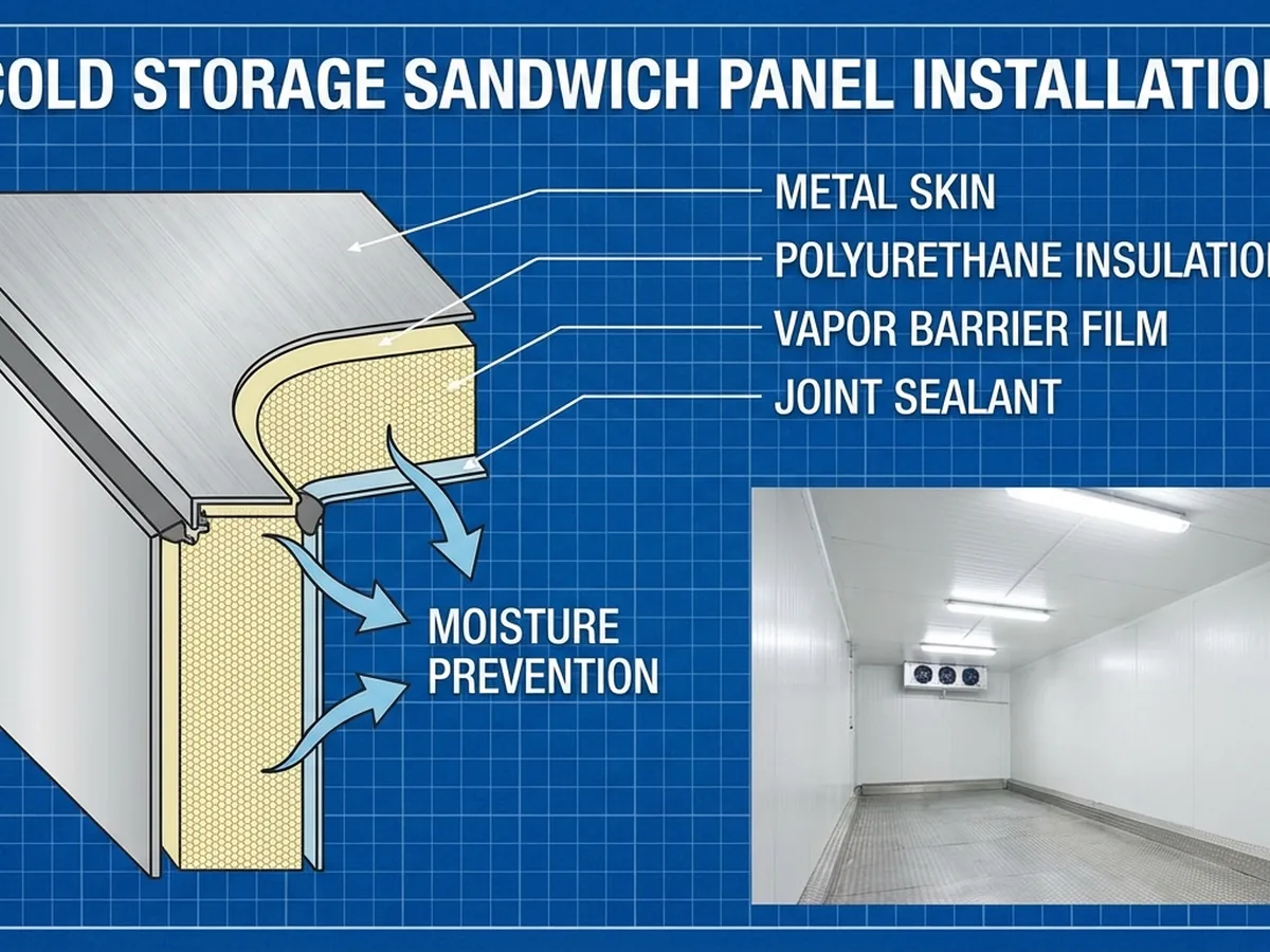 Condensation on traditional cold storage walls showing water droplets and excess moisture