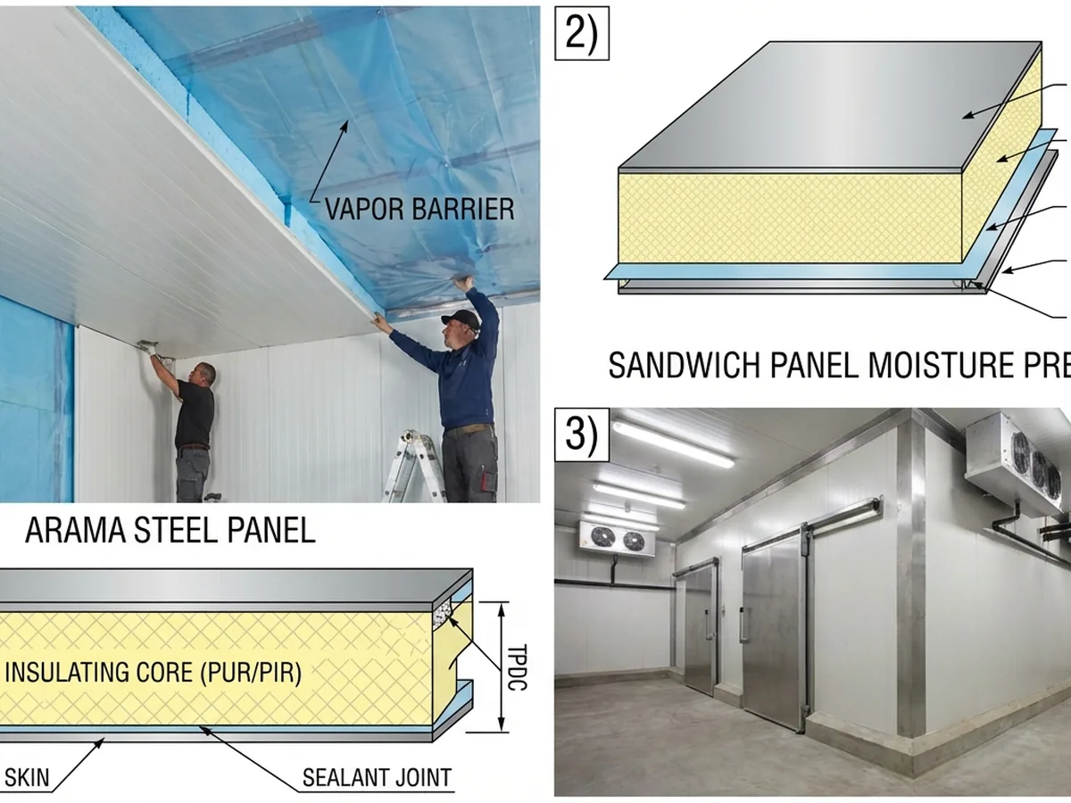 Sandwich panel structure with integrated vapor barrier to prevent condensation
