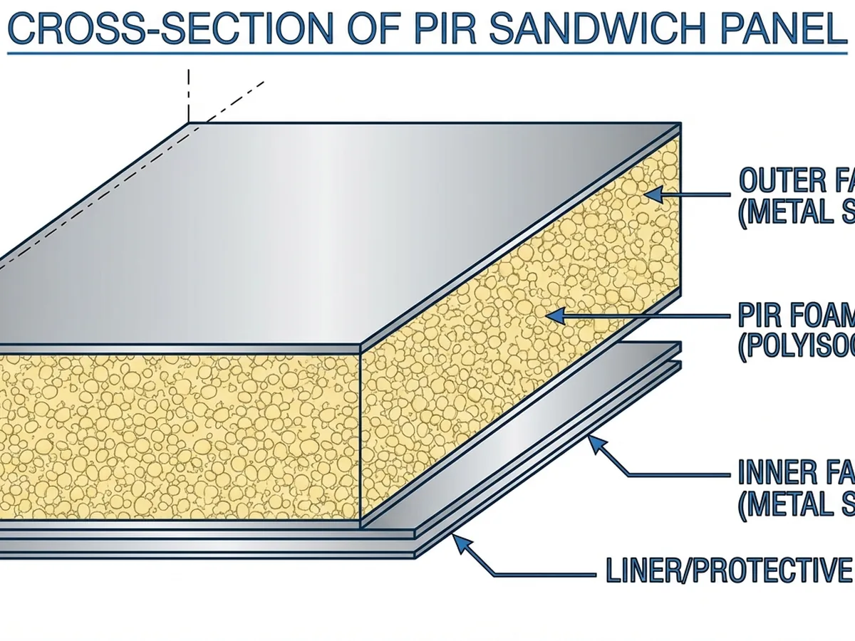 Struktur teknis lapisan sandwich panel PIR