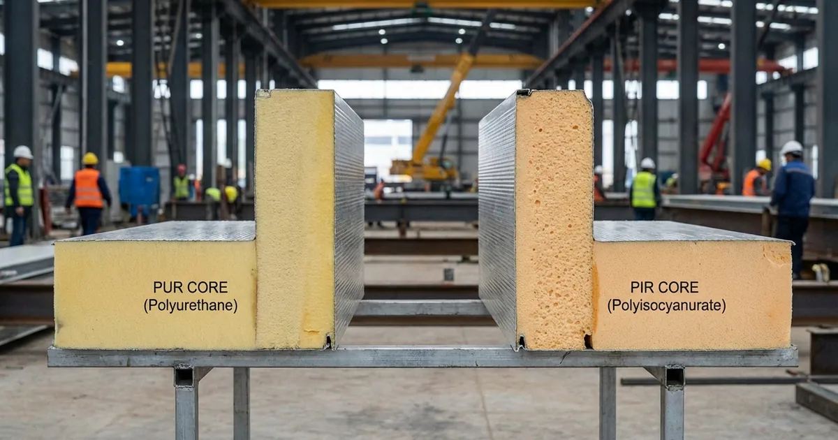 Perbandingan cross-section material inti PIR dan PUR pada sandwich panel