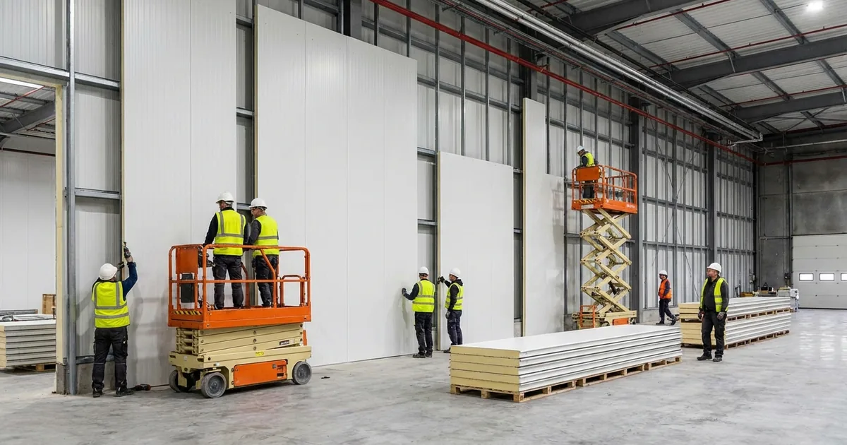 Instalasi panel cold room profesional di gudang besar