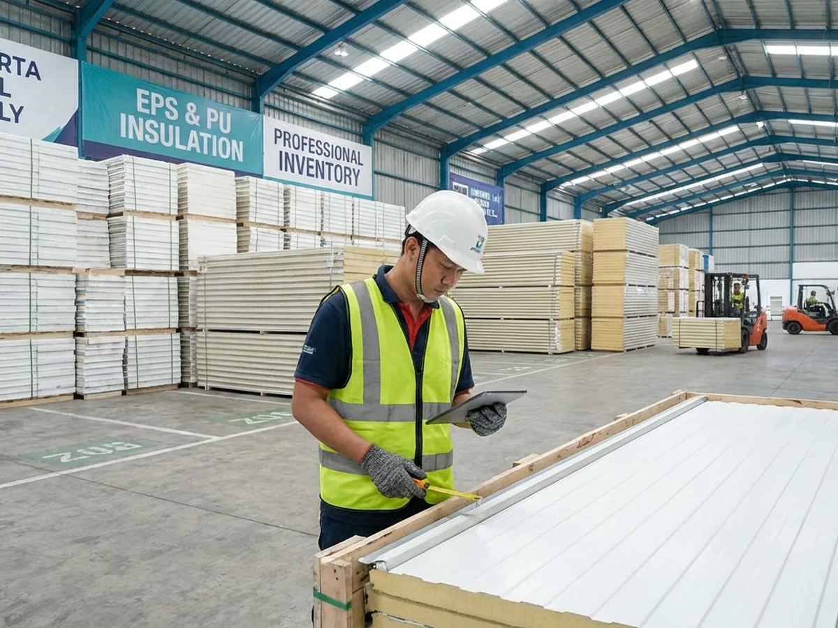 Stok material sandwich panel di gudang supplier Jakarta
