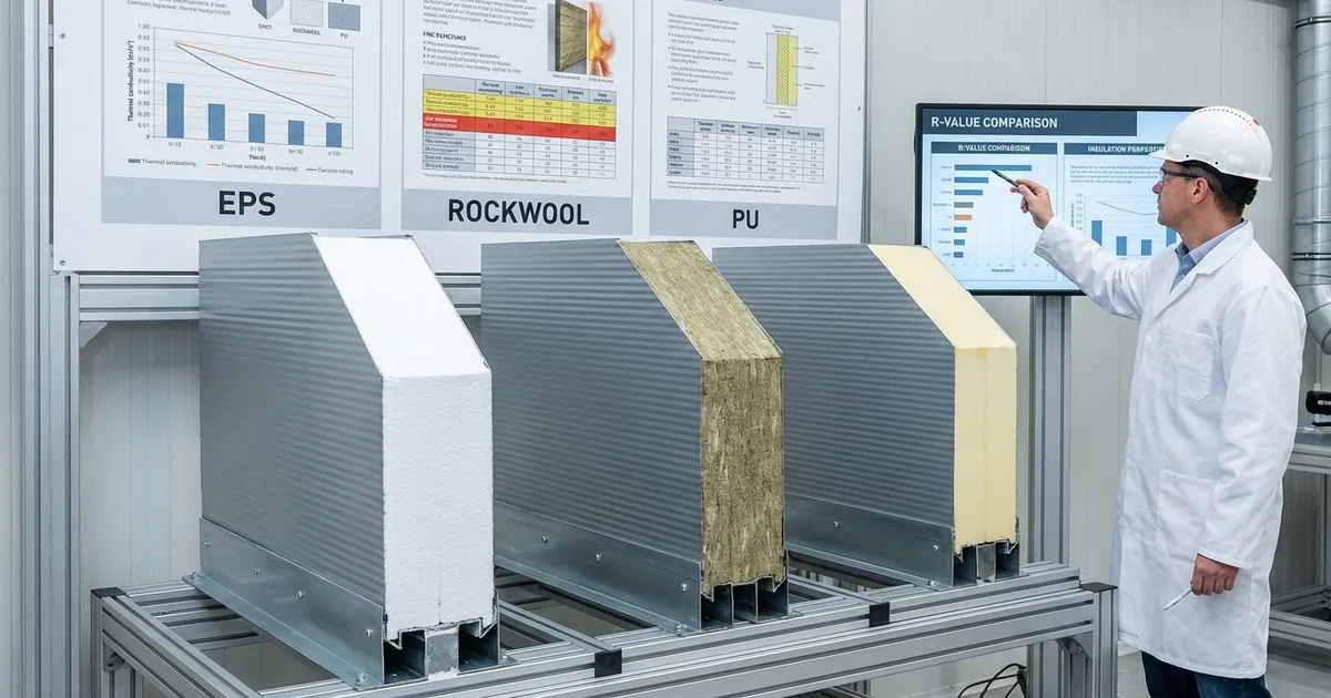 Perbandingan visual material sandwich panel EPS, Rockwool, dan PU