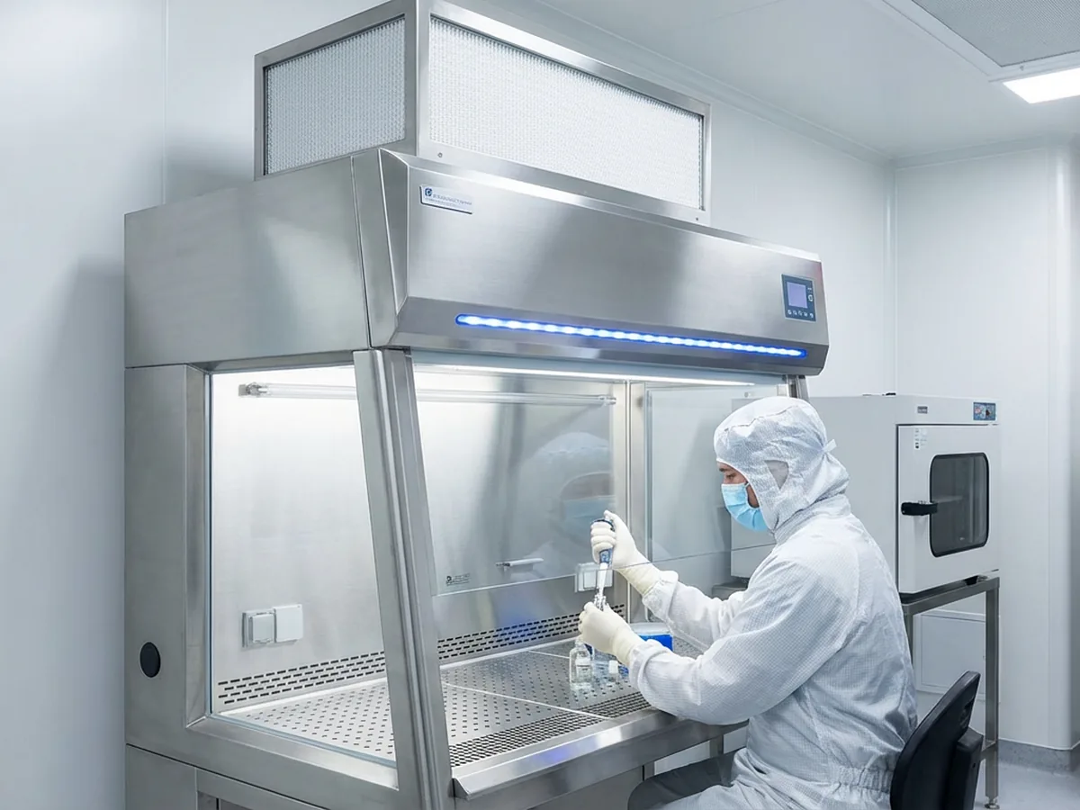 Vertical Laminar Air Flow cabinet di dalam cleanroom farmasi