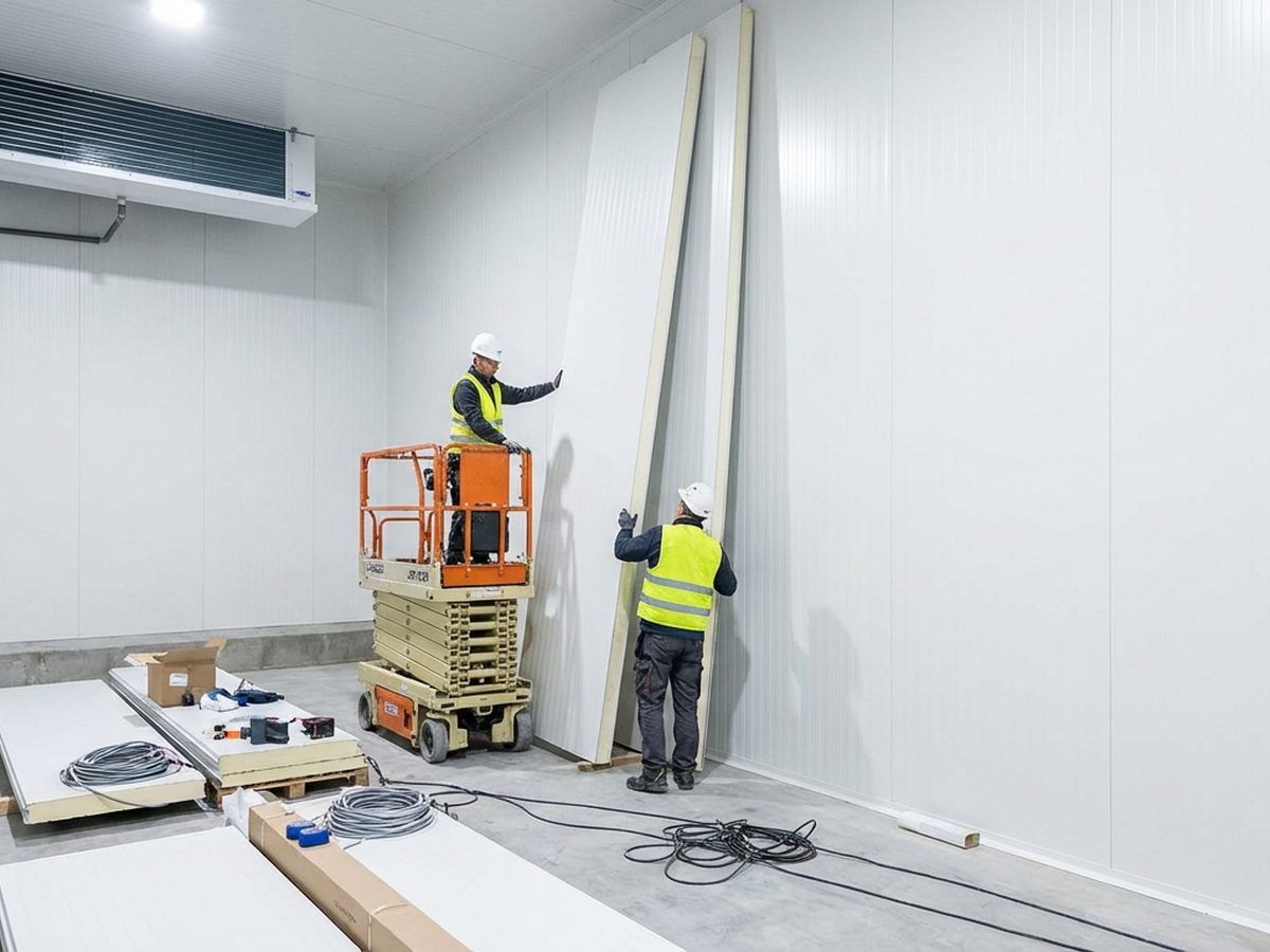 Proses pemasangan PUR panel pada cold room komersial