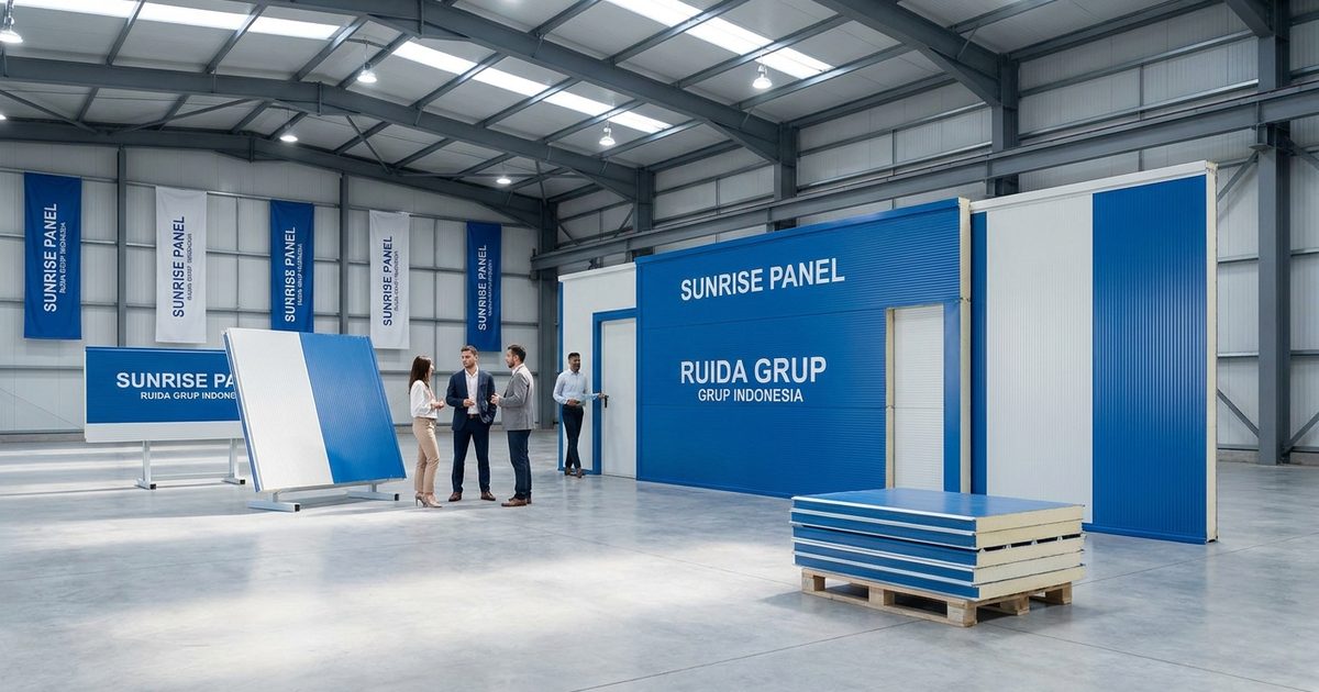 Instalasi sandwich panel di dinding data center modern dengan sistem pendingin efisien