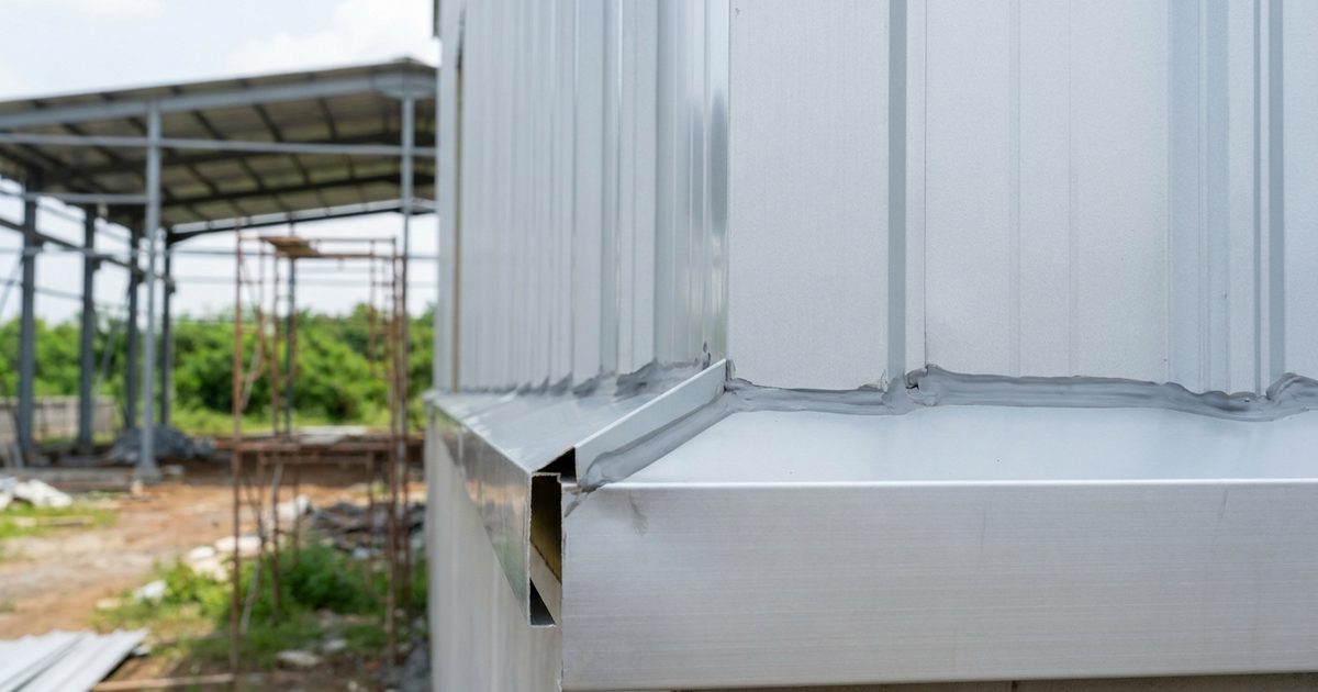 Aluminium flashing and sandwich panel accessories on factory building