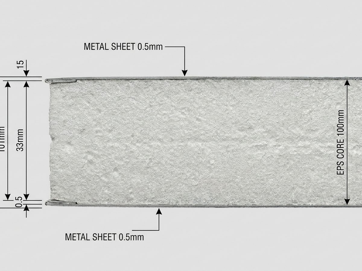 Sandwich panel cross-section showing core thickness layers
