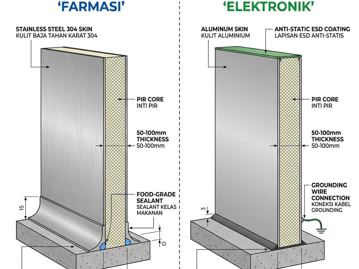Perbandingan spesifikasi panel cleanroom farmasi vs elektronik