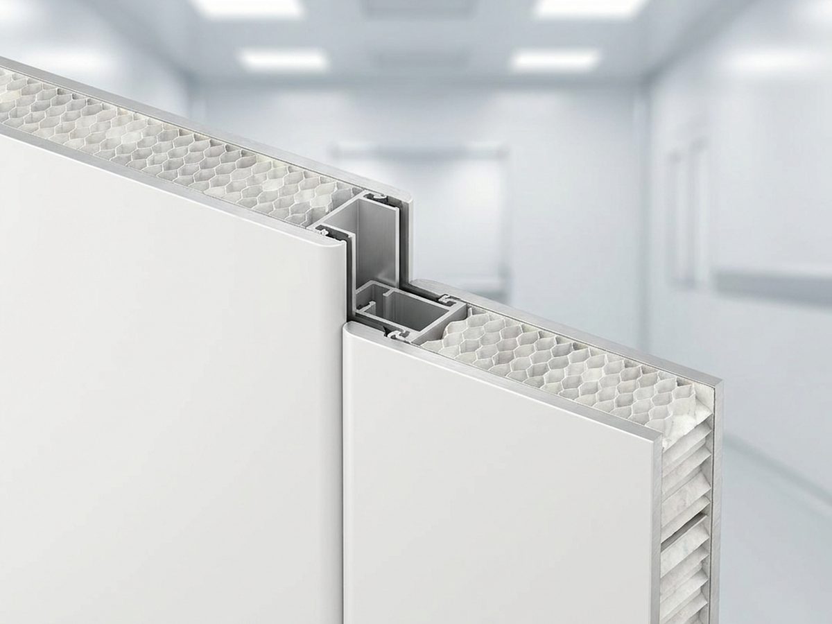 Detail sambungan panel dinding cleanroom dengan sistem invisible joint