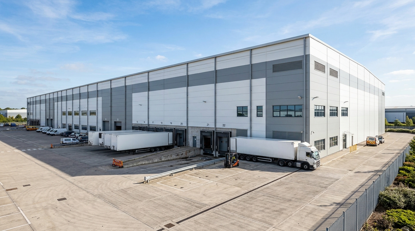 Fasad gudang industri dengan panel sandwich outdoor tahan cuaca