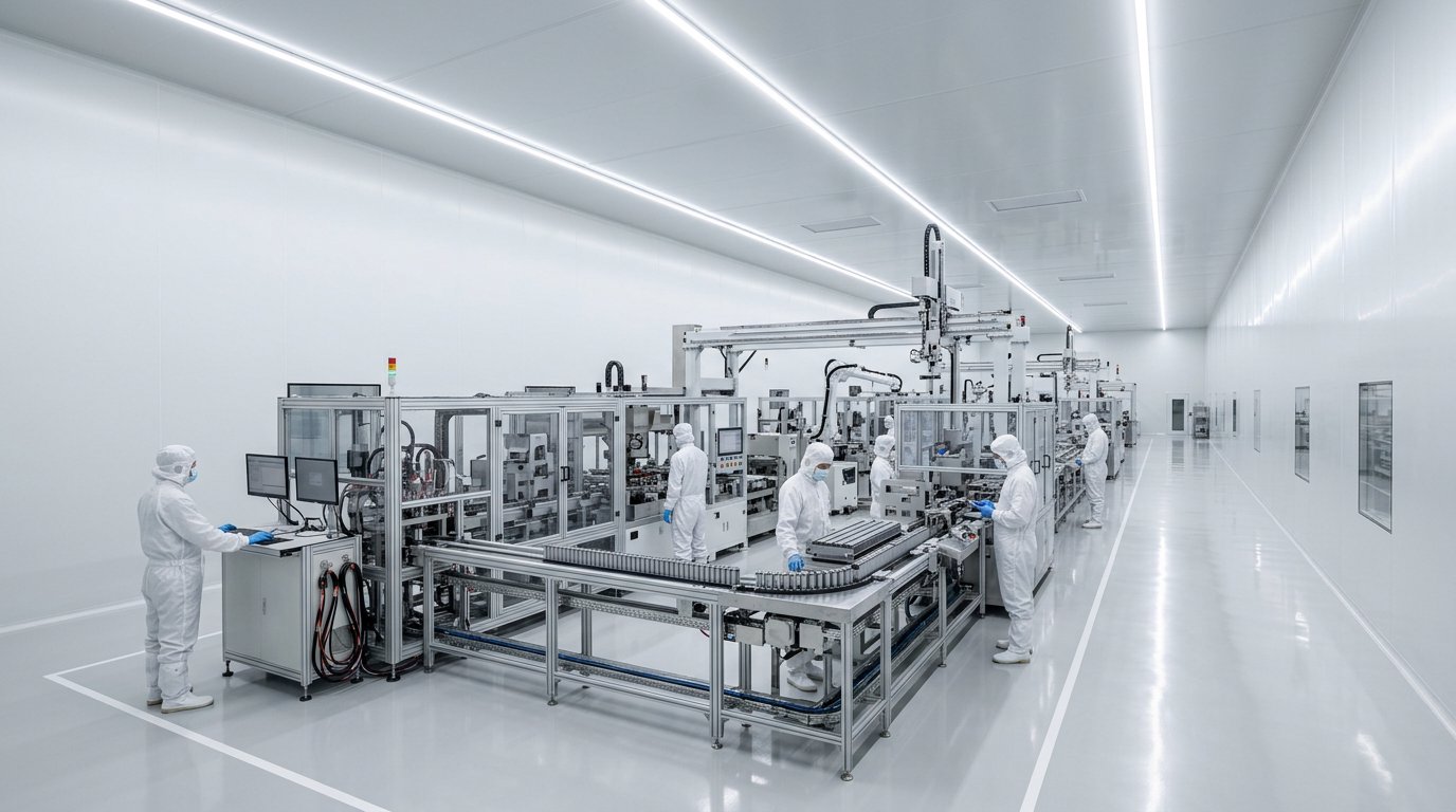 Interior dry room pabrik baterai EV dengan dinding sandwich panel putih