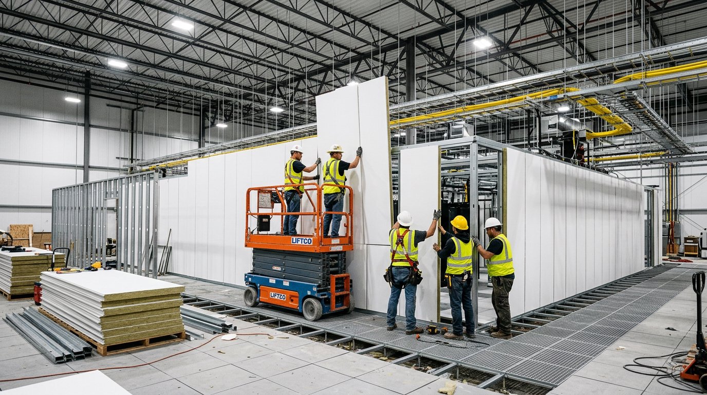 Konstruksi sandwich panel tahan api di ruang data center