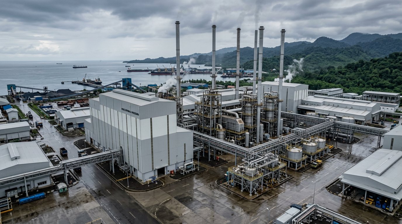 沿海工业园区内采用金属夹芯板外墙的镍加工厂房