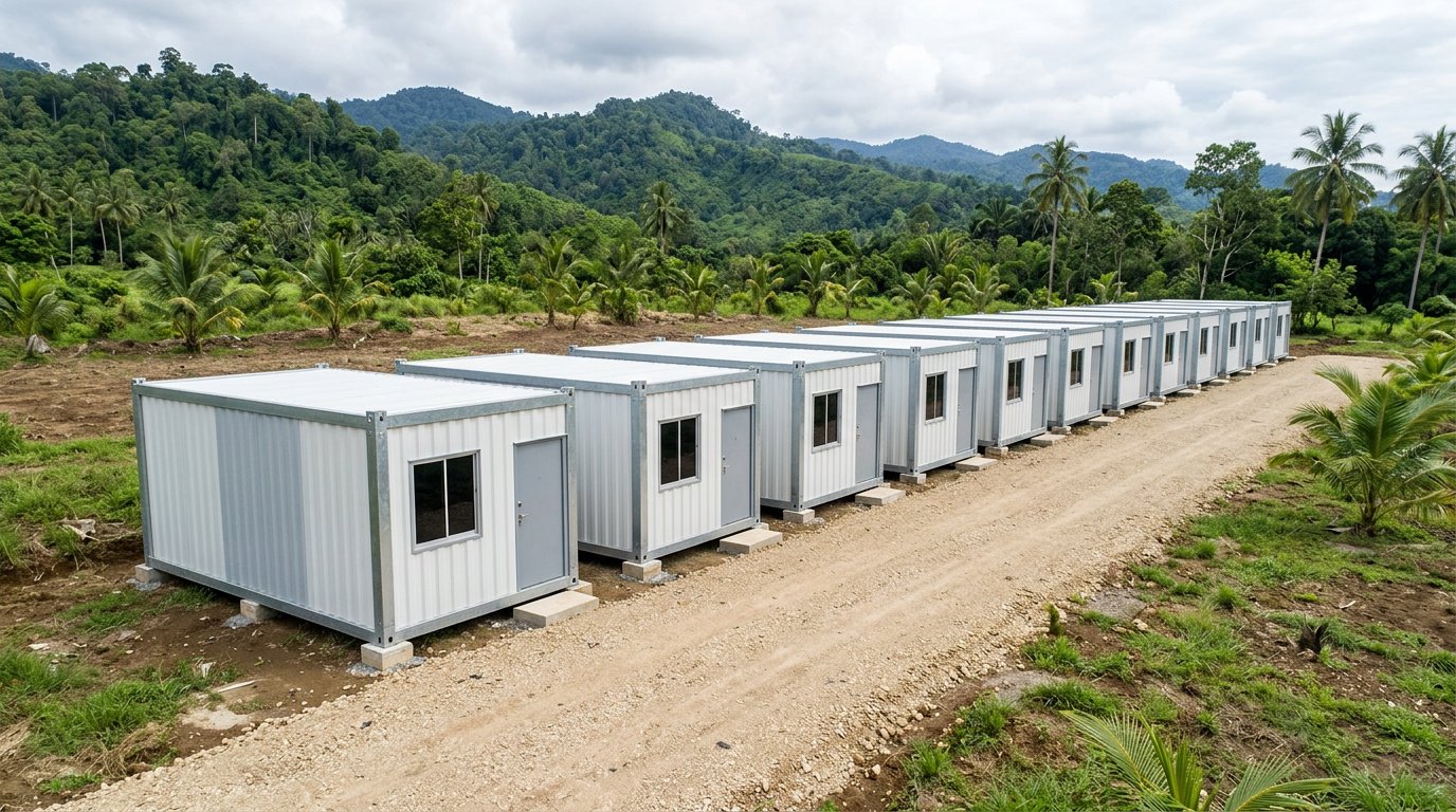Deretan bangunan modular panel sandwich sebagai hunian sementara proyek pemerintah